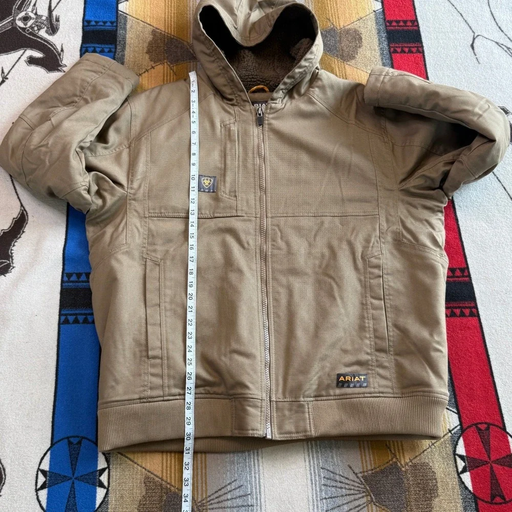 Ariat Rebar DuraCanvas Sherpa Lined Hooded Jacket Mens XXL Brown Workwear